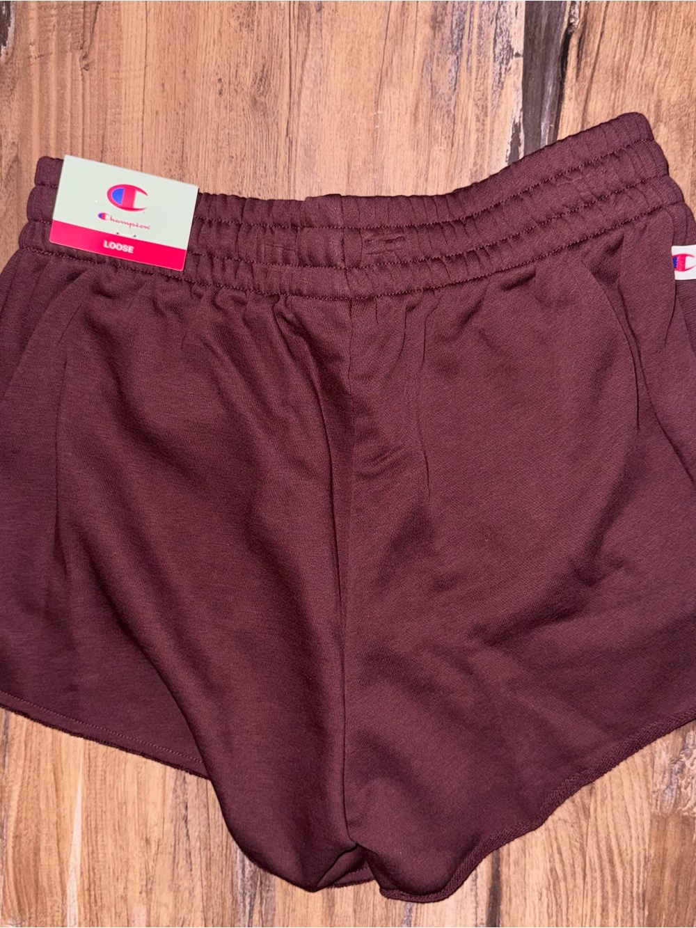 Champion Women's Burgundy Athletic Shorts with Pink Logo - Picture 4 of 4